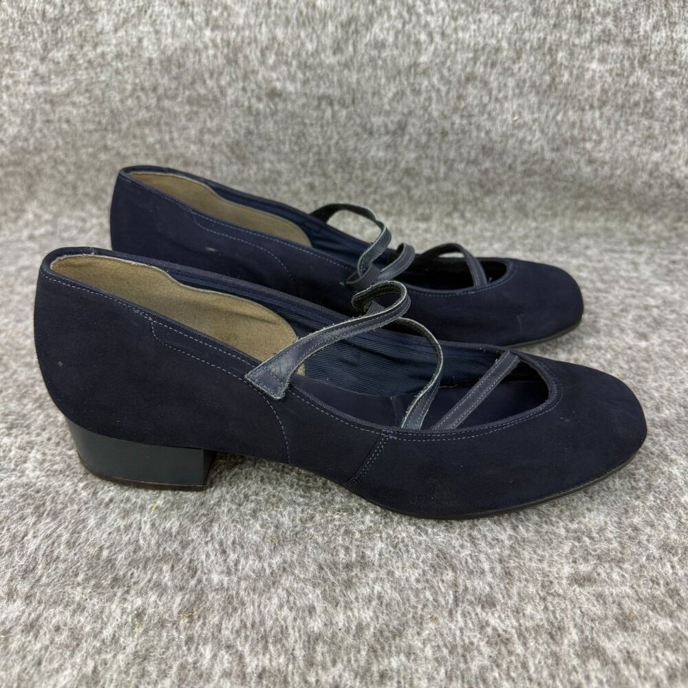 ✅Womens 6.5 VTG Crestcraft Navy Blue Suede Low Block Heel Mary Jane Dance Shoes